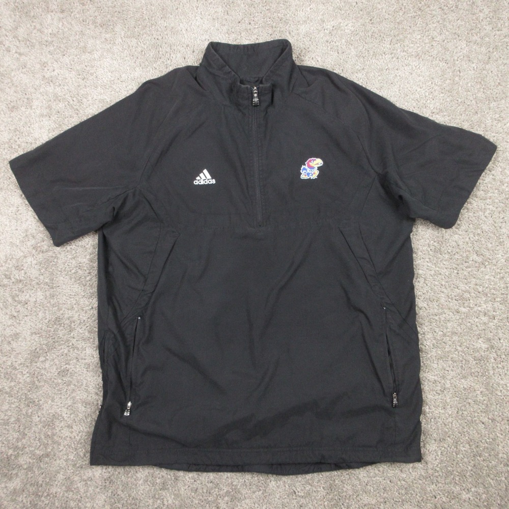 Kansas Jayhawks Jacket Mens Large Black 1/4 Zip Windbreaker Short Sleeve Coach